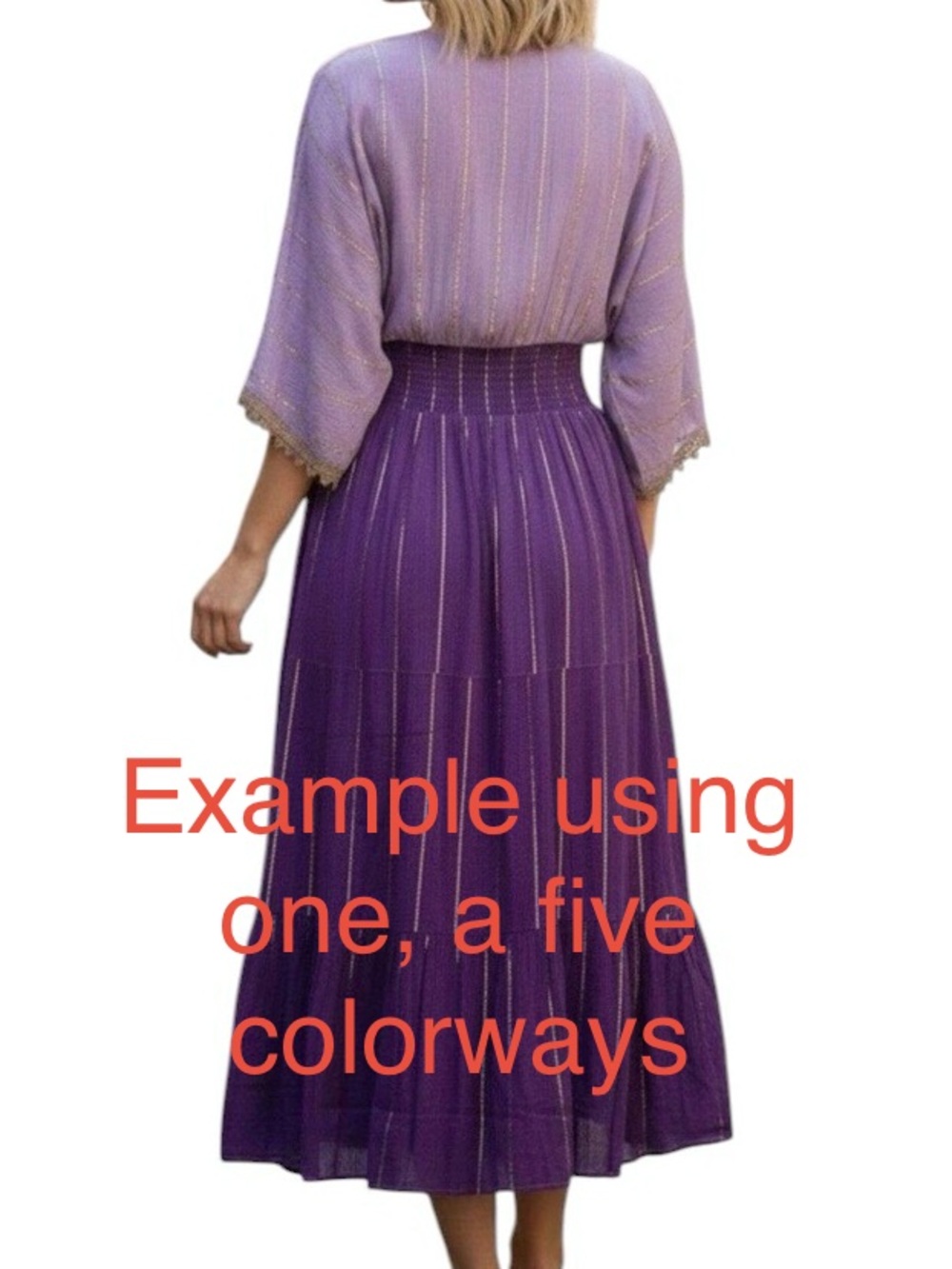 Kendall Boho Summer Rayon Midi 3/4 Sleeve Embroidery Metallic Accent Dress - Picture 3 of 4